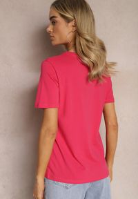 Renee - Różowy Klasyczny T-shirt z Bawełny Knautia. Okazja: na co dzień. Kolor: różowy. Materiał: bawełna. Styl: klasyczny #3