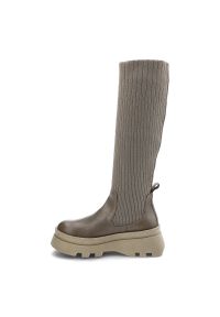 Szare Kozaki Artiker Damskie Wygodne Modne Buty. Okazja: na co dzień. Zapięcie: bez zapięcia. Kolor: szary. Szerokość cholewki: normalna. Wzór: aplikacja. Materiał: materiał, skóra. Obcas: na obcasie. Styl: casual. Wysokość obcasa: średni #5