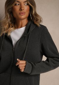 Renee - Ciemnoszara Bluza Rozpinana z Kapturem z Bawełną Ozdobiona Sznurkami Odiola. Okazja: na co dzień. Typ kołnierza: kaptur. Kolor: szary. Materiał: bawełna. Wzór: aplikacja. Styl: sportowy, casual #5