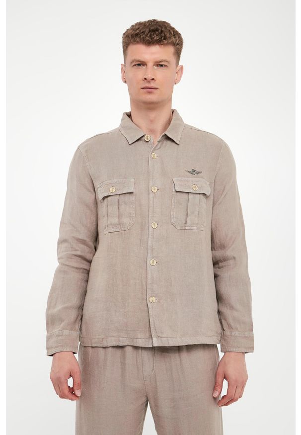 Aeronautica Militare - Koszula męska lniana AERONAUTICA MILITARE. Materiał: len