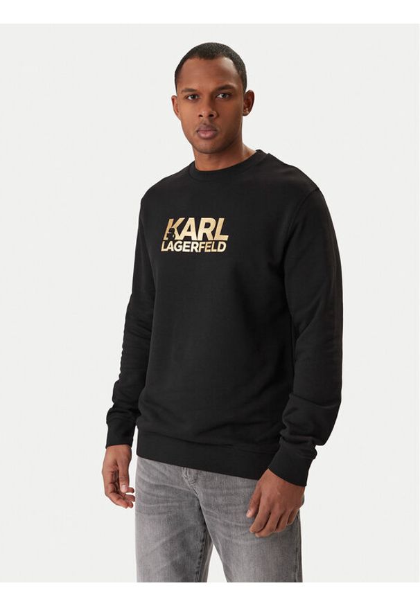 Karl Lagerfeld - KARL LAGERFELD Bluza 705780 561917 Czarny Regular Fit. Typ kołnierza: dekolt w karo. Kolor: czarny. Materiał: bawełna