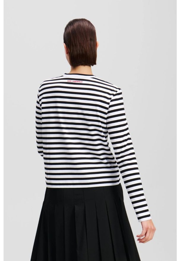 Karl Lagerfeld - KARL LAGERFELD Czarny damski lonsgleeve Ikon Print Stripe. Kolor: czarny. Materiał: materiał. Długość rękawa: długi rękaw. Wzór: nadruk. Styl: elegancki