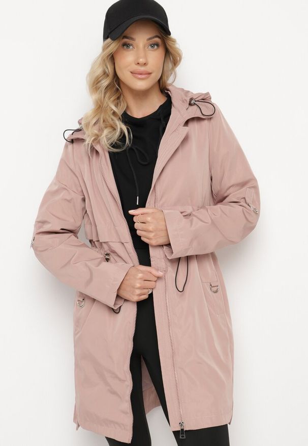 Born2be - Różowa Kurtka Parka Ściągana w Talii z Odpinanym Kapturem Milabra. Kolor: różowy. Materiał: jeans. Styl: sportowy, klasyczny