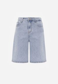Born2be - Jasnoniebieskie Jeansowe Szorty Casual Bermudy z Wysokim Stanem z Bawełny Metithe. Okazja: na co dzień. Stan: podwyższony. Kolor: niebieski. Materiał: jeans, bawełna. Długość: długie. Sezon: lato. Styl: casual #8