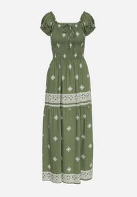 Born2be - Zielona Sukienka z Wiskozy ze Wzorem Boho Ellirose. Okazja: na co dzień. Kolor: zielony. Materiał: wiskoza. Wzór: aplikacja. Sezon: wiosna. Styl: boho #5