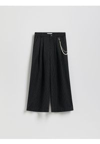 Reserved - Spodnie wide leg w paski - czarny. Kolor: czarny. Materiał: tkanina. Wzór: paski