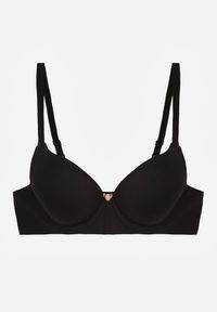 Renee - Czarny Gładki Biustonosz z Efektem Push-up Theisithea. Kolor: czarny. Materiał: jeans. Rodzaj stanika: push-up. Wzór: gładki #8