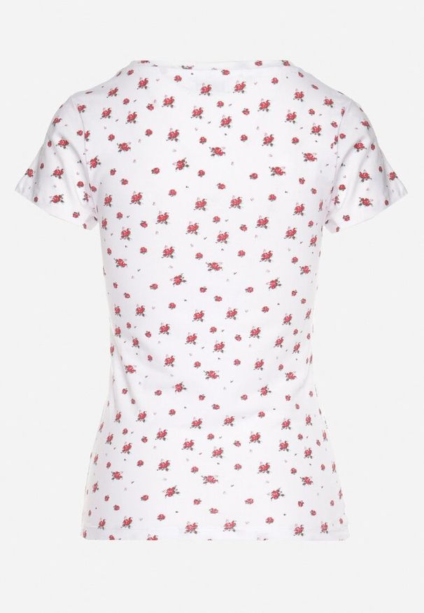 Born2be - Biały Bawełniany T-shirt w Kwiatowy Wzór Savele. Okazja: na spacer, na co dzień, na spotkanie biznesowe, do pracy. Kolor: biały. Materiał: bawełna. Wzór: kwiaty. Styl: casual, biznesowy, klasyczny