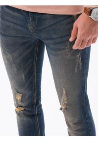 Ombre Clothing - Spodnie męskie jeansowe z przetarciami SLIM FIT P1021 - niebieskie - XXL. Okazja: na co dzień. Kolor: niebieski. Materiał: jeans. Styl: casual #4