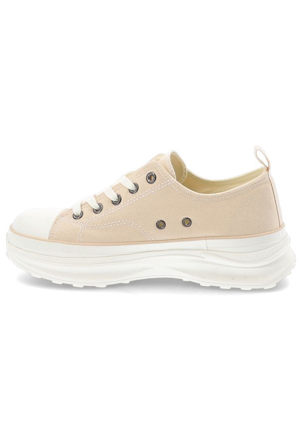 Big-Star - Beżowe Sneakersy Big Star Sportowe Obuwie Damskie. Okazja: na co dzień. Zapięcie: sznurówki. Kolor: beżowy. Materiał: materiał, guma