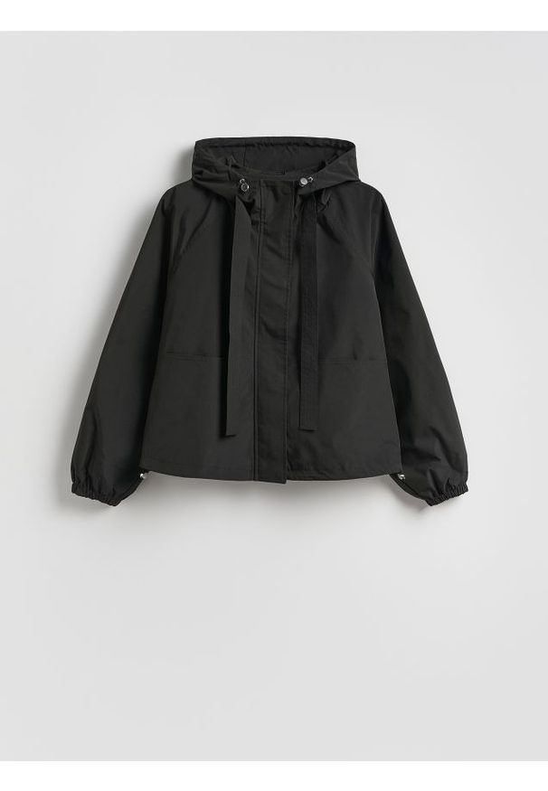 Reserved - Kurtka z kapturem - czarny. Typ kołnierza: kaptur. Kolor: czarny. Materiał: tkanina. Wzór: gładki