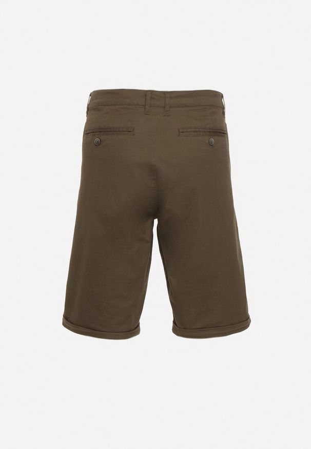 Born2be - Ciemnozielone Szorty z Bawełny Zapinane na Ukryty Zamek Błyskawiczny i Guzik Vinetta. Okazja: na co dzień. Kolor: zielony. Materiał: bawełna. Sezon: lato. Styl: casual