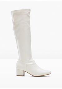 bonprix - Kozaki. Kolor: biały. Materiał: materiał. Szerokość cholewki: normalna. Obcas: na obcasie. Styl: elegancki. Wysokość obcasa: średni #1