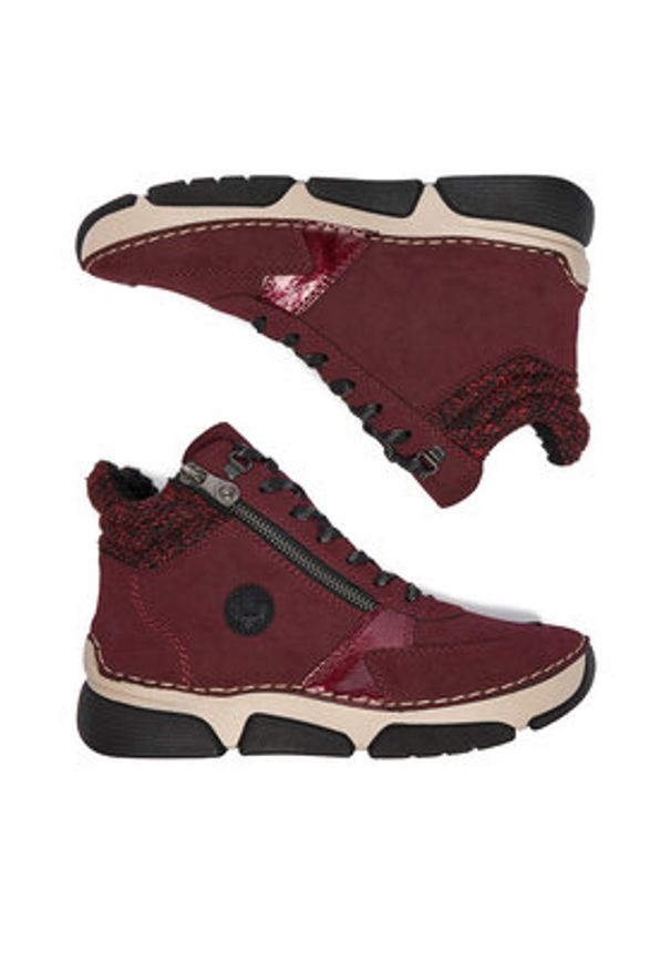 Rieker Trzewiki 45960-35 Bordowy. Kolor: czerwony. Materiał: materiał