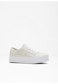 bonprix - Sneakersy na podeszwie platformie. Kolor: srebrny. Materiał: materiał. Obcas: na platformie #1