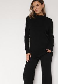 Born2be - Czarny Dzianinowy Komplet z Bawełną i Wełną Długi Sweter i Szerokie Spodnie Reinesa. Kolor: czarny. Materiał: dzianina, bawełna, wełna #5