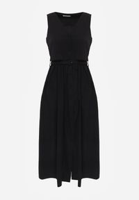 Born2be - Czarna Sukienka o Rozkloszowanym Kroju z Wiskozą i Bawełną z Paskiem Kelaliria. Okazja: na co dzień, na randkę. Kolor: czarny. Materiał: wiskoza, bawełna. Typ sukienki: proste. Styl: casual, elegancki #6