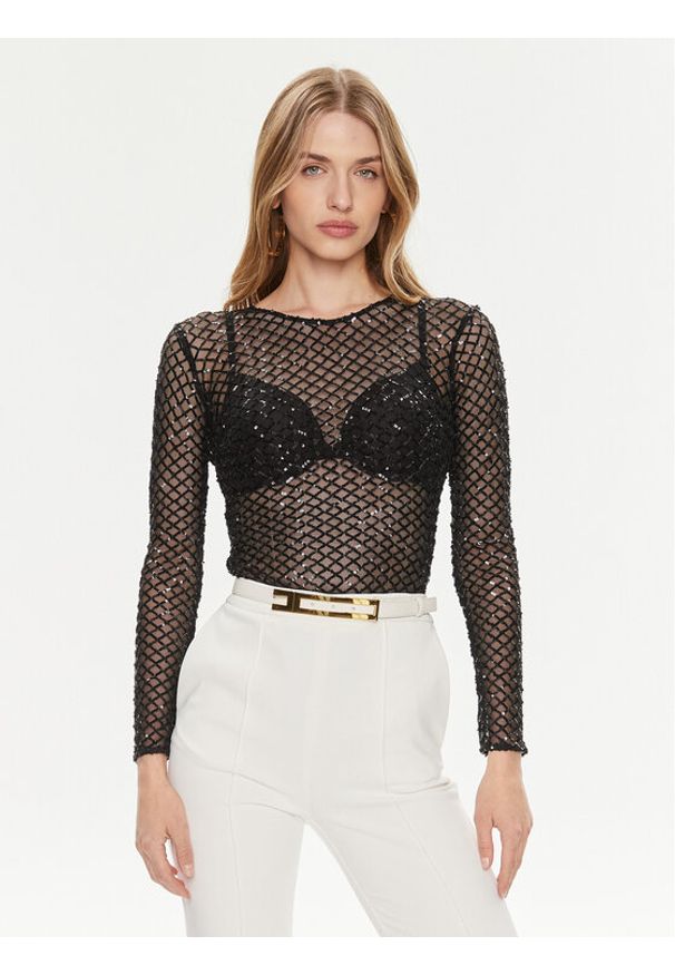 Elisabetta Franchi Body BO-014-42E2-6001 Czarny Slim Fit. Kolor: czarny. Materiał: syntetyk