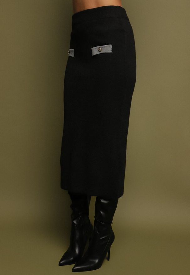 Born2be - Szary Dzianinowy Komplet z Bawełną Kardigan i Spódnica Amantta. Kolor: szary. Materiał: bawełna, dzianina