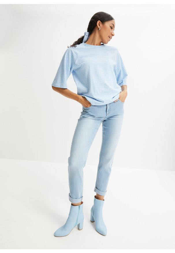 bonprix - Dżinsy ze stretchem, straight, mid waist. Kolor: niebieski
