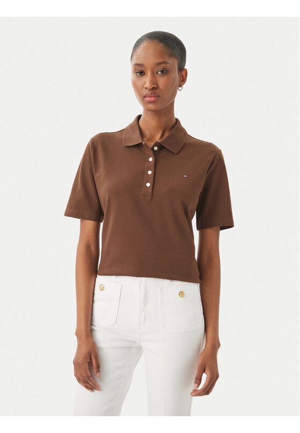 TOMMY HILFIGER - Tommy Hilfiger Polo WW0WW43224 Brązowy Regular Fit. Typ kołnierza: polo. Kolor: brązowy. Materiał: bawełna
