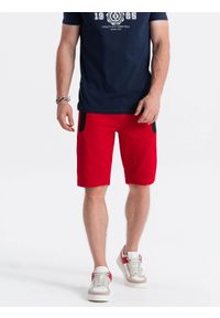 Ombre Clothing - Krótkie spodenki męskie dresowe - czerwone V2 - Rozmiar: XXL. Okazja: na co dzień. Kolor: czerwony. Materiał: dresówka. Długość: krótkie. Wzór: nadruk. Sezon: wiosna, lato. Styl: klasyczny, casual