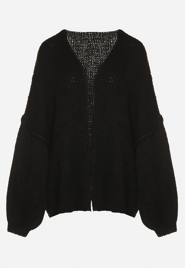 Born2be - Czarny Nietoperzowy Kardigan Bez Zapięć z Domieszką Wełny i Wiskozy Rallisa. Okazja: na co dzień. Kolor: czarny. Materiał: wiskoza, wełna. Wzór: gładki. Styl: casual