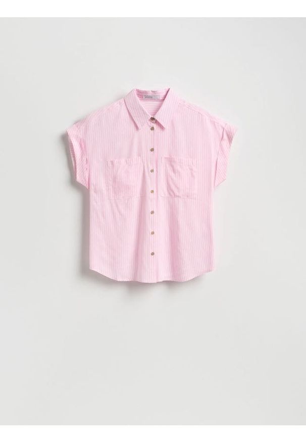 Reserved - Koszula z krótkim rękawem - różowy. Kolor: różowy. Materiał: wiskoza. Długość rękawa: krótki rękaw. Długość: krótkie