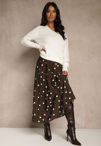 Renee - Brązowa Spódnica High Waist w Kropki o Rozkloszowanym Kroju Saliania. Stan: podwyższony. Kolor: brązowy. Długość: krótkie. Wzór: kropki #3
