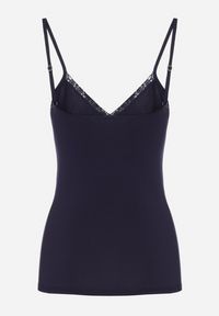 Born2be - Granatowy Bawełniany Top na Ramiączkach z Regulacją Arivion. Typ kołnierza: dekolt w kształcie V. Kolor: niebieski. Materiał: bawełna. Długość rękawa: na ramiączkach. Wzór: gładki #4