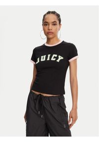 Juicy Couture T-Shirt Collegiate Ringer JCWCT125320 Czarny Slim Fit. Kolor: czarny. Materiał: bawełna