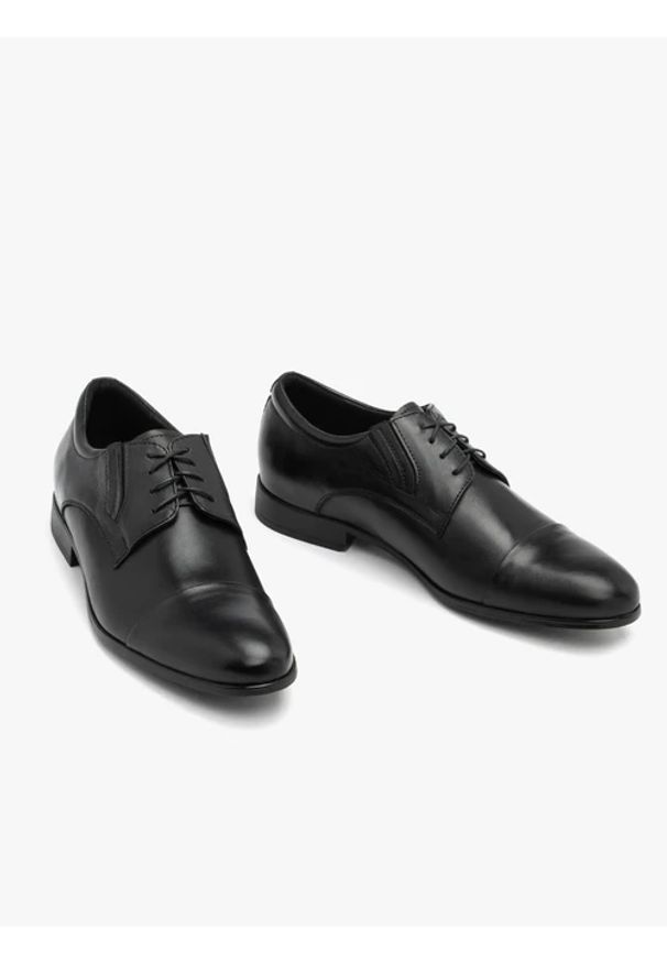 Ryłko - Czarne eleganckie półbuty męskie. Okazja: na spotkanie biznesowe. Kolor: czarny. Materiał: skóra, materiał. Wzór: gładki. Styl: elegancki