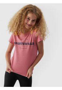4f - T-shirt z nadrukiem dziewczęcy. Kolor: różowy. Materiał: bawełna. Wzór: nadruk #1