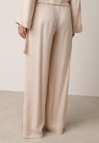 Born2be - Beżowe Wiskozowe Spodnie z Szeroką Nogawką i Wiązaniem w Talii Terisanna. Okazja: na co dzień. Kolor: beżowy. Materiał: wiskoza. Styl: casual, elegancki, klasyczny #4