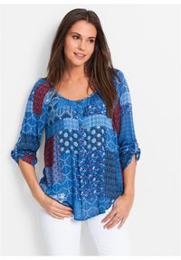 bonprix - Tunika kreszowana, długi rękaw. Kolor: niebieski. Długość rękawa: długi rękaw. Długość: długie. Wzór: nadruk #1