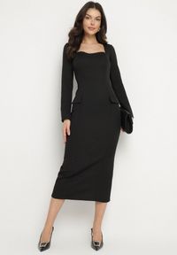 Born2be - Czarna Elegancka Sukienka Ołówkowa z Wiązaniem i Imitacją Kieszeni Tillirisa. Okazja: na co dzień, na spotkanie biznesowe, na imprezę. Kolor: czarny. Długość rękawa: długi rękaw. Typ sukienki: ołówkowe. Styl: elegancki #1