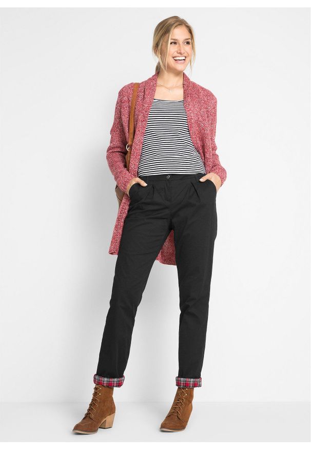 bonprix - Spodnie chino ocieplane. Kolor: czarny