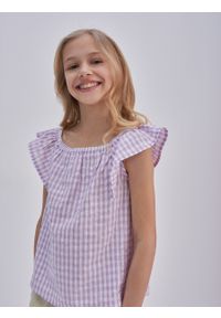 Big-Star - Bluzka dziewczęca ze strukturalnej tkaniny w kratkę fioletowa Kinga 500. Kolor: fioletowy. Materiał: tkanina. Długość rękawa: krótki rękaw. Wzór: kratka. Styl: elegancki #5