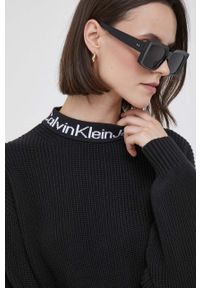 Calvin Klein Jeans sweter bawełniany kolor czarny z półgolfem. Kolor: czarny. Materiał: bawełna. Długość rękawa: długi rękaw. Długość: długie. Wzór: ze splotem #2