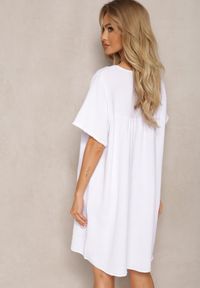 Renee - Biała Trapezowa Sukienka Mini z Krótkim Rękawem Abragala. Kolor: biały. Długość rękawa: krótki rękaw. Typ sukienki: trapezowe. Długość: mini #2