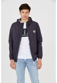 Philipp Plein - PHILIPP PLEIN Męska kurtka wiatrówka granatowa, Rozmiar XXL. Typ kołnierza: kaptur. Kolor: niebieski #1