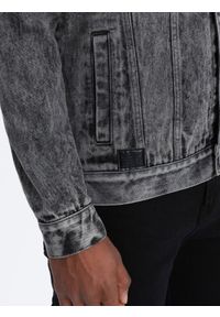 Ombre Clothing - Kurtka męska jeansowa katana - ciemnoszara V5 OM-JADJ-0123 - XXL. Kolor: szary. Materiał: jeans. Styl: klasyczny #3