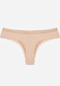 Born2be - Beżowe Majtki Stringi z Subtelną Koronką z Bawełną Adriedah. Kolor: beżowy. Materiał: koronka, bawełna. Wzór: koronka #3