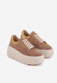 Born2be - Brązowe Zamszowe Sneakersy na Grubej Podeszwie Latella. Okazja: na co dzień. Kolor: brązowy. Materiał: zamsz #3