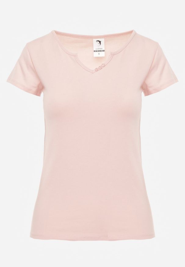 Renee - Jasnoróżowy T-shirt Amarhyse. Okazja: na co dzień. Kolor: różowy. Materiał: materiał, bawełna. Długość rękawa: krótki rękaw. Długość: krótkie. Wzór: aplikacja. Styl: casual