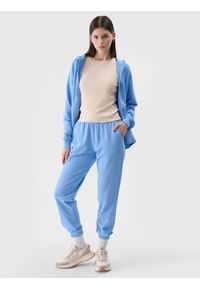4f - 4F Spodnie dresowe joggery damskie - niebieskie XL. Kolor: niebieski. Materiał: dresówka. Wzór: gładki, ze splotem