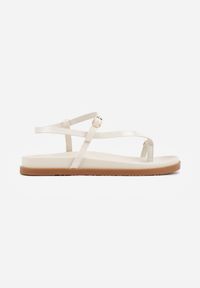 Renee - Beżowe Sandały Japonki na Palec na Platformie z Metaliczną Ozdobą Rinevia. Kolor: beżowy. Materiał: jeans. Wzór: aplikacja. Sezon: lato. Obcas: na platformie. Styl: elegancki #4