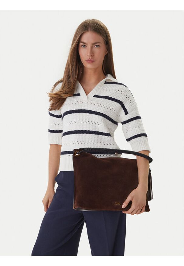 TOMMY HILFIGER - Tommy Hilfiger Torebka Th Statement Leather Bag Suede AW0AW18402 Brązowy. Kolor: brązowy. Materiał: skórzane