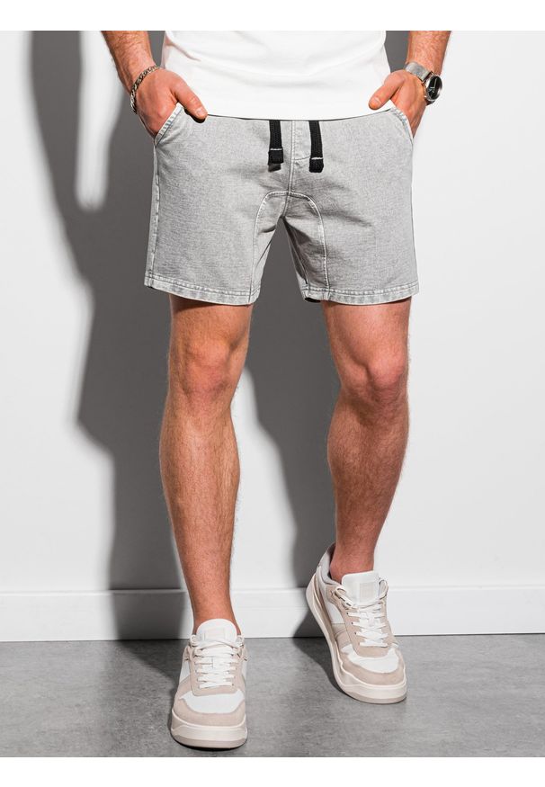 Ombre Clothing - Krótkie spodenki męskie dresowe W293 - jasnoszare - XXL. Kolor: szary. Materiał: dresówka. Długość: krótkie. Sezon: lato