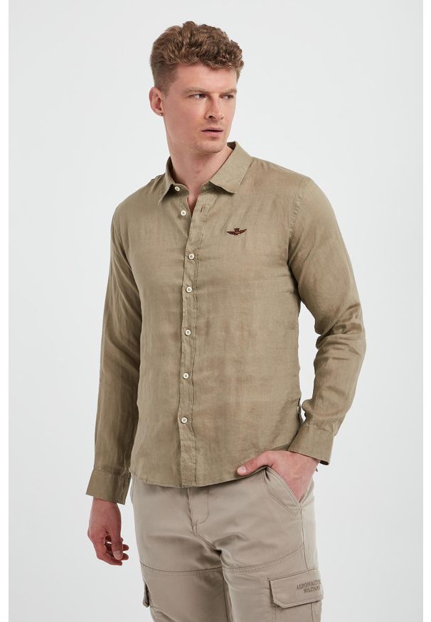 Aeronautica Militare - Koszula męska lniana AERONAUTICA MILITARE. Materiał: len